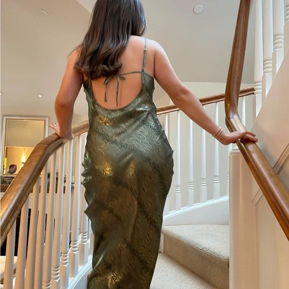 Rat & Boa Alessandra slip dress green gold maxi slip **message before  purchasing Maxi